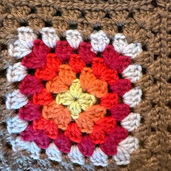 Vintage Multicolor Granny Square Crochet Throw Blanket 54x42 Fringed Edges Boho - Picture 6 of 11